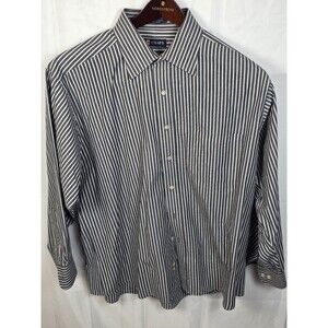 Chaps Men's L 16-16.5‎ / 32-33 Dark Grey And White Stripe Long Sleeve Shirt